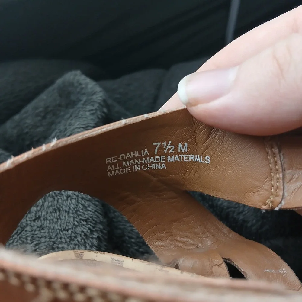 Relativity Re-Dahlia Sandals 7.5 Tan Gladiator Strappy Cork Wedge Boho‎ Summer